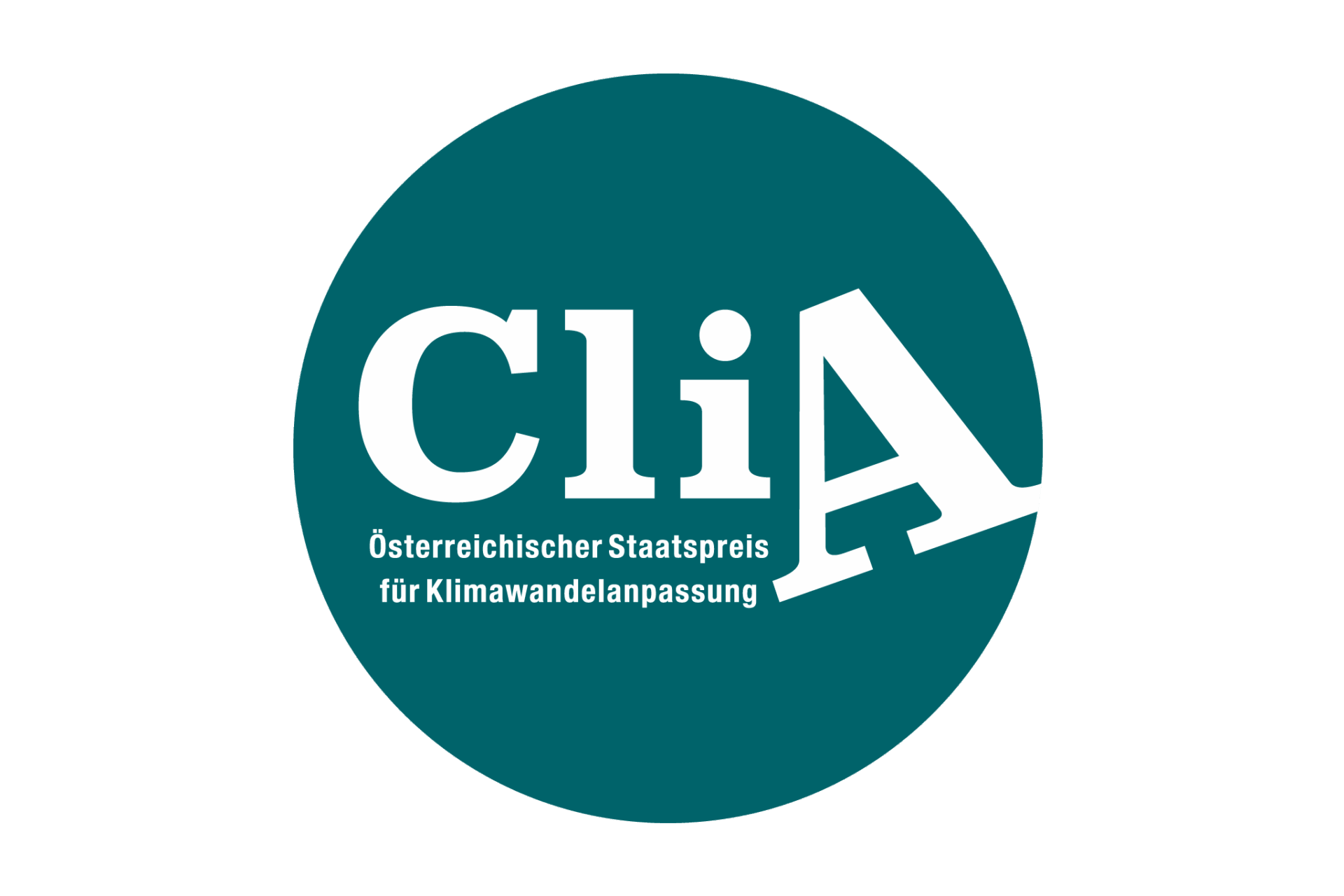 Logo des Österreichischen Staatspreises für Klimawandelanpassung. Text: 'CliA' in weißer Schrift auf grünem Hintergrund, darunter 'Österreichischer Staatspreis für Klimawandelanpassung'.