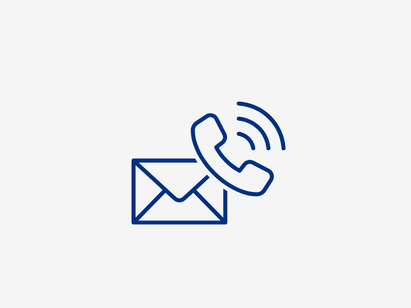 Ein Briefumschlag und ein Telefonhörer mit Wellenlinien, die ein eingehendes Gespräch symbolisieren.