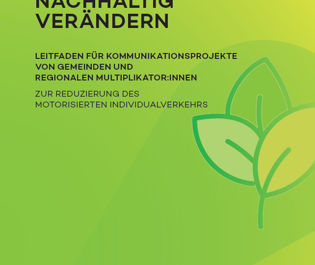 Grüner Hintergrund mit dem Titel „Mobilitätsverhalten nachhaltig verändern“ zur Förderung nachhaltiger Mobilitätspraktiken für Kommunen und Gemeinschaftsprojekte.