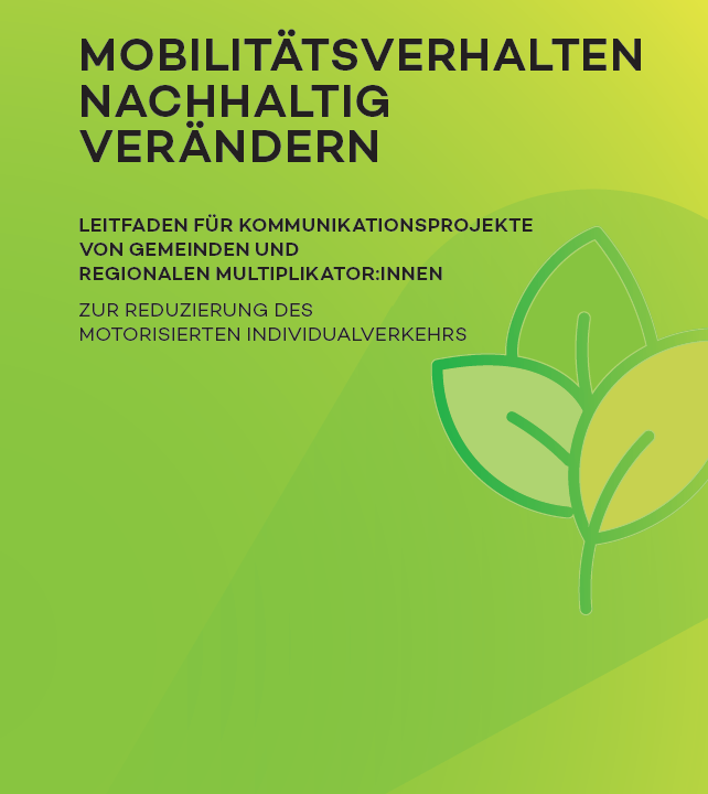 Grüner Hintergrund mit dem Titel „Mobilitätsverhalten nachhaltig verändern“ zur Förderung nachhaltiger Mobilitätspraktiken für Kommunen und Gemeinschaftsprojekte.