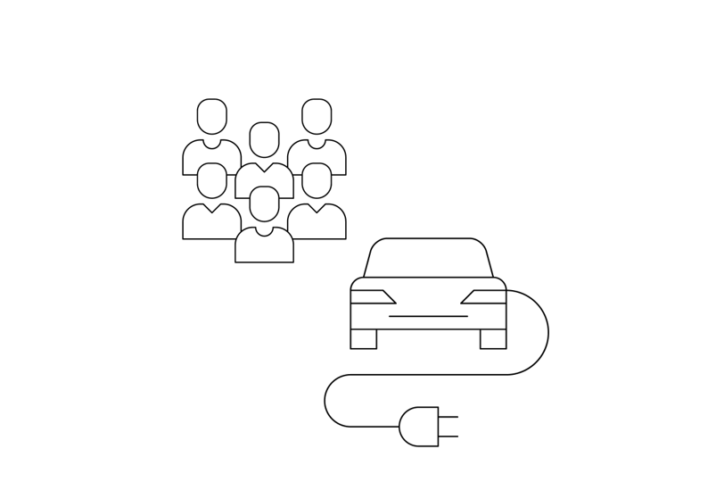 Gesellschaft und Auto mit Kabel