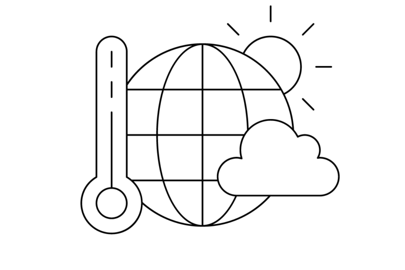 Icon: Erdkugel mit Thermometer, Wolke und Sonne